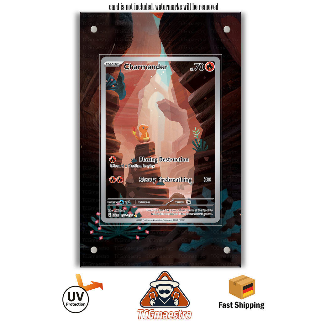 Glumanda Charmander 151 168/165 Pokémon Extended Artwork Rahmen & Schutzhülle