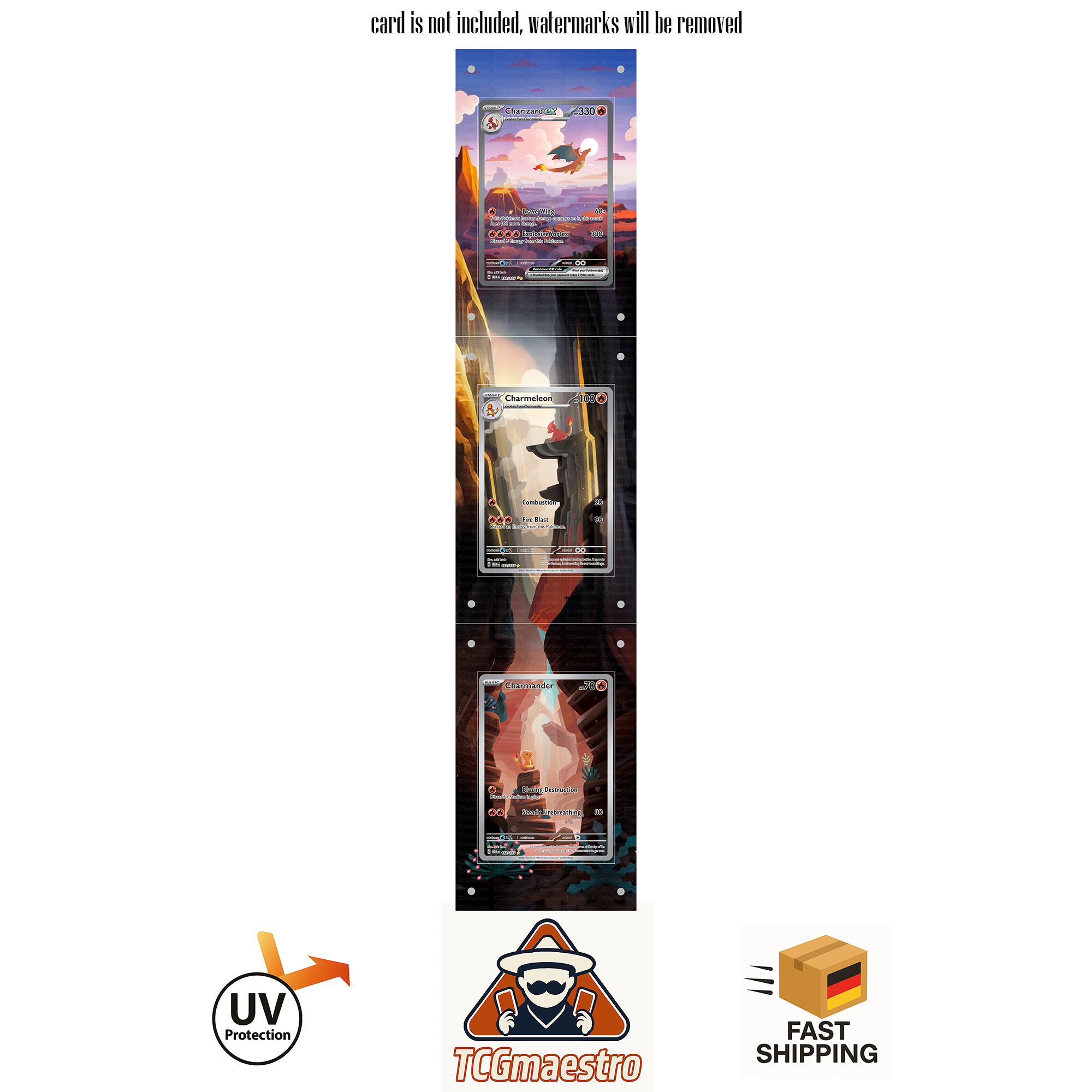 Charmander Charmeleon Charizard 151 Pokémon Extended Artwork Rahmen & Schutzhülle