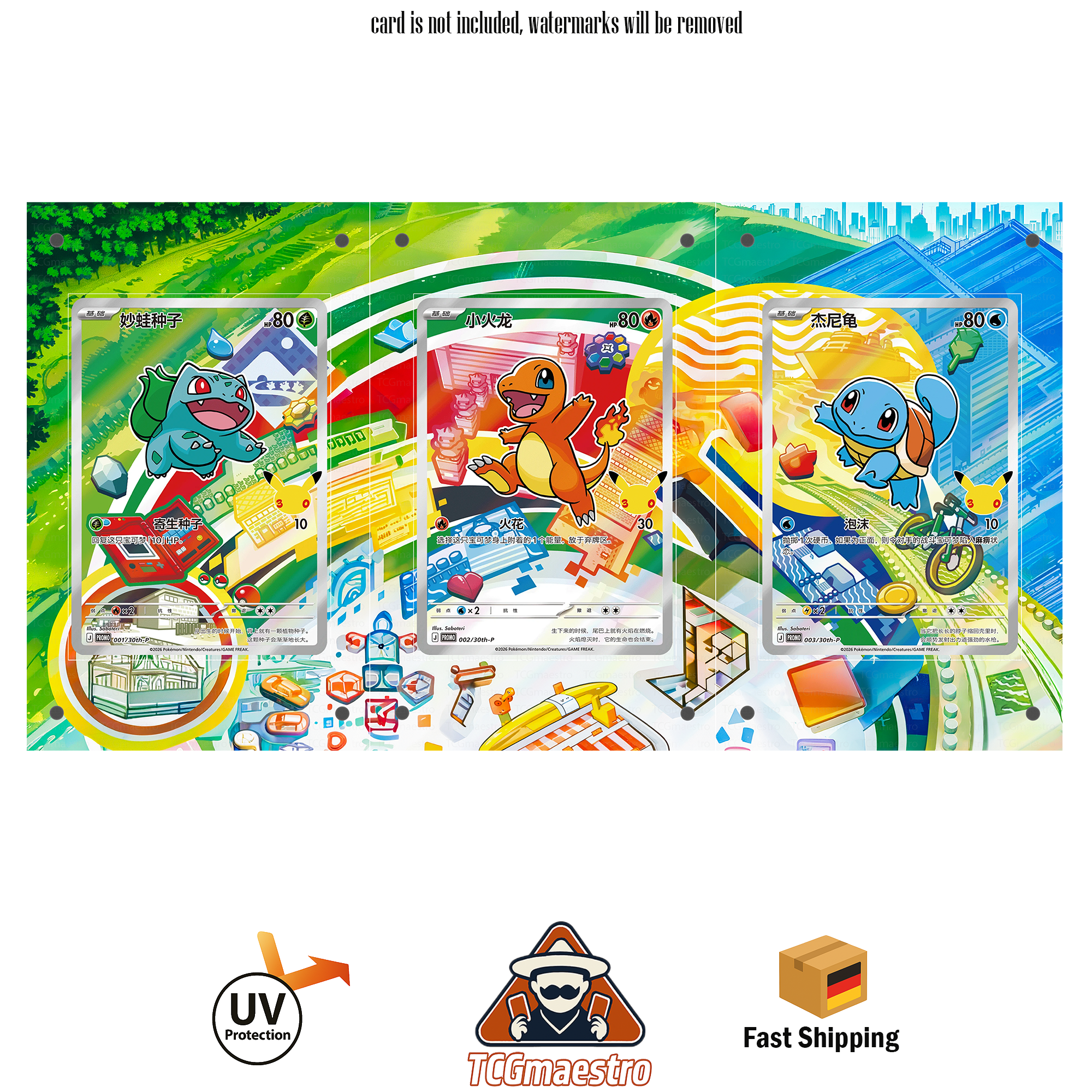 First Partners Glumanda Bisasam Schiggy MEG Pokémon Extended Artwork Rahmen