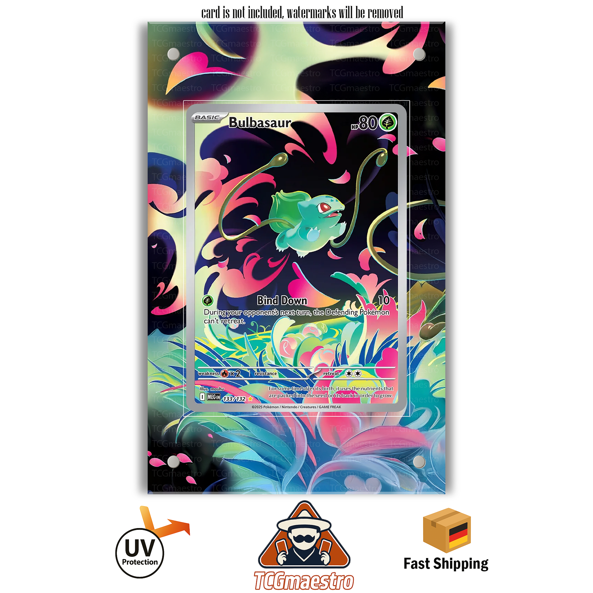 Bisasam Bulbasaur MEG 133 Pokémon Extended Artwork Rahmen & Schutzhülle