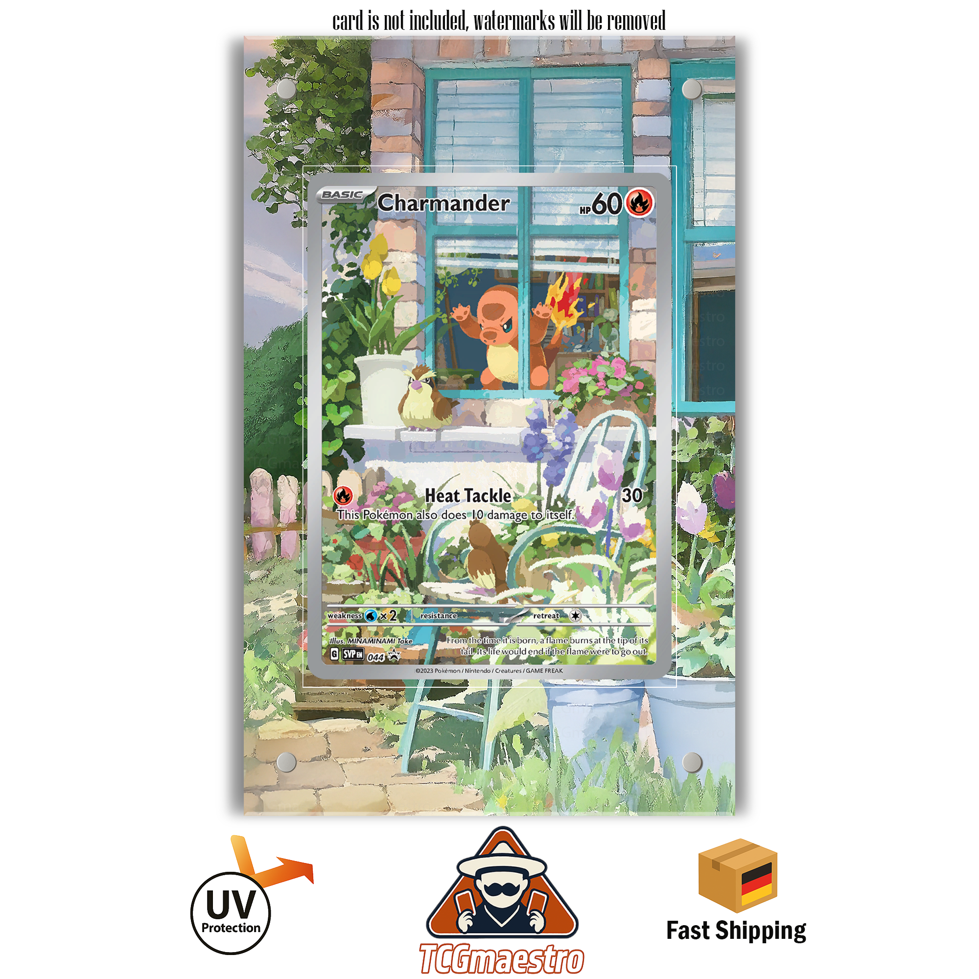 Glumanda Charmander 044 Pokémon Extended Artwork Rahmen & Schutzhülle