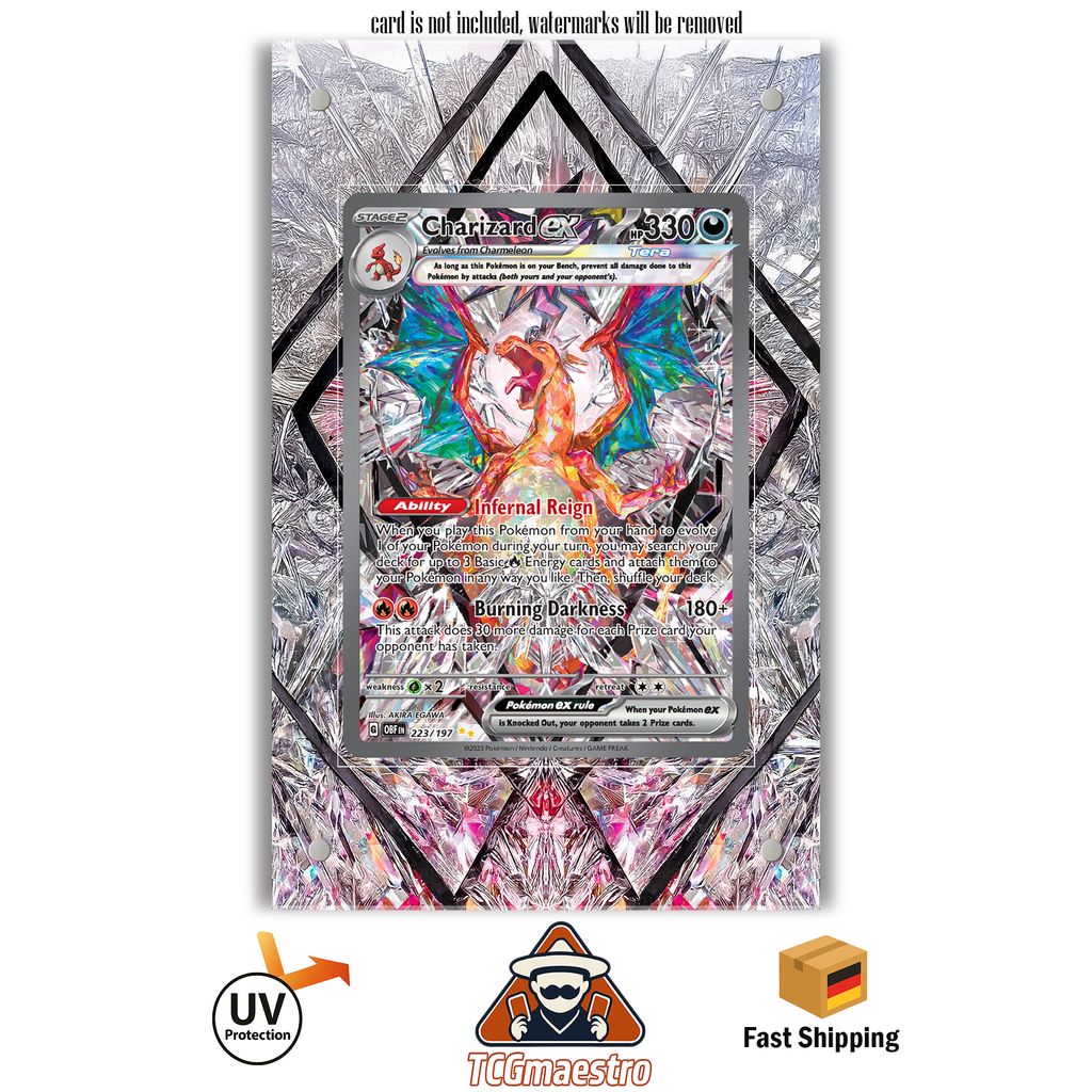 Glurak Charizard OBF 223/197 Pokémon Extended Artwork Rahmen & Schutzhülle
